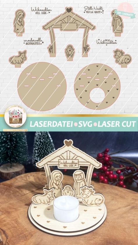 Laser Cut Nativity Scene, Laser Cut Lamps, Christmas Candle Holder, Laser Cut Wood Crafts, Pictures Of Christ, Christmas Candle Holders, Hat Man, Wood Wall Clock, Tealight Holder Laser Cut Nativity Scene, Lasercut Christmas Ideas, Laser Cut Christmas Ideas, Christmas Laser Cut Ideas, Christmas Lasercut, Lasercut Ideas, Wood Jewerly, Laser Christmas, Laser Cut Lamps