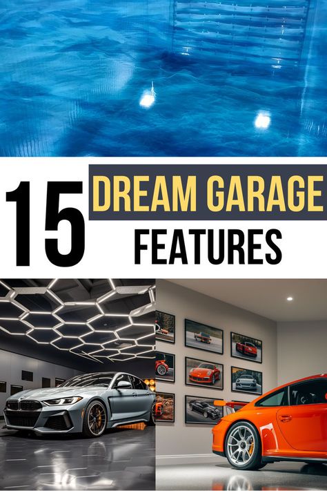 I was six years old when I designed my first dream garage.  These days, my dream garage looks less like the Batcave and more like an expensive, luxury garage.  Here is my list of the top dream garage features. Interior Garage Lighting, Fancy Garage Interior, Porsche Garage Ideas, Mechanic Garage Aesthetic, Garages Ideas Design, Garage Full Of Cars, Modern Garage Design Interior, Dream Garage Luxury, Luxury Garage Interior