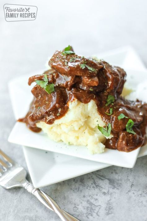 The steak in this Crockpot Steak and Gravy always comes out tender and flavorful. It is so easy to make with only 3 ingredients! Tostada Bowl, Petite Sirloin Steak, Petite Sirloin, Crock Pot Steak, Watermelon Jerky, Chuck Tender, Crockpot Steak Recipes, Cilantro Ranch, Steak And Gravy