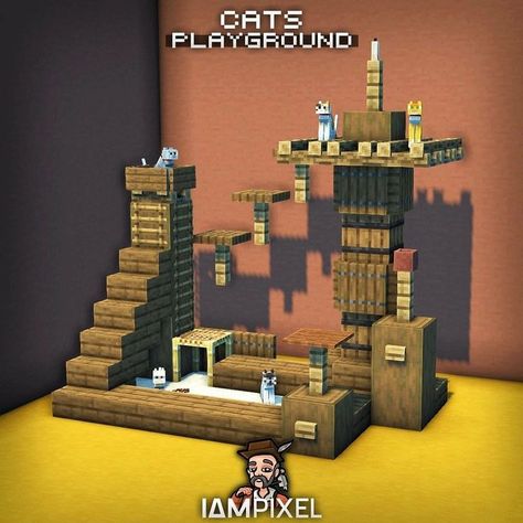 Minecraft Pet Enclosure, Minecraft Cat Enclosure, Pet Store Minecraft Ideas, Minecraft Cat Ideas, Minecraft Attic Ideas, Minecraft Animal Shelter, Cat Bed Minecraft, Playground Minecraft, Cat Cafe Minecraft