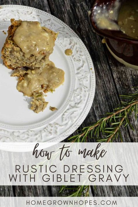 This rustic dressing drizzled in giblet gravy is a long-time Thanksgiving staple in my family The dressing is made from cornbread and biscuits, and the giblet gravy is bursting with flavor! This southern dish is bound to be your next family tradition! This recipe can be made with chicken or turkey giblets, so you can enjoy it at Thanksgiving or any other holiday dinner. It can be made with or without drippings and is so easy to do! Giblet Gravy Recipe Southern, Giblet Gravy Recipe, Turkey Giblets, Giblet Gravy, Rustic Dresses, Southern Dishes, Gravy Recipe, Gravy Recipes, Holiday Cooking