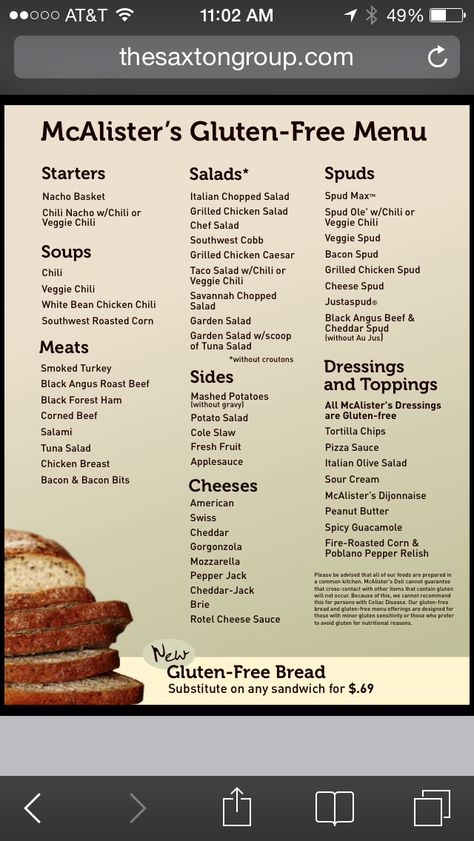 Gluten free McAlisters Menu Gfcf Diet, Gluten Free List, Gluten Free Food List, Gluten Free Pantry, Going Gluten Free, Gluten Free Restaurants, Gluten Free Menu, Gluten Free Dairy Free Recipes, Roasted Corn