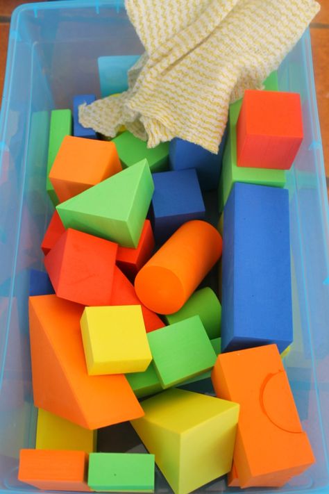 foam blocks at the Dollar store and popped them into a quiet box with a wash cloth. When we wet the washcloth it can be used almost like glue, holding the foam blocks together. Quiet Bins, Quiet Boxes, Quiet Time Boxes, Stem Boxes, Wet Foam, Kids Travel Activities, Emergent Literacy, Fun Worksheets For Kids, Montessori Diy