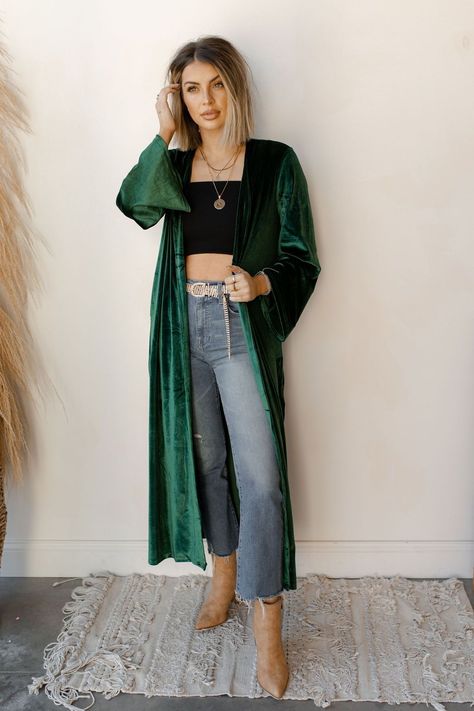 728f206c2a01bf572b5940d7d9a8fa4cdesc48562894ri Duster Outfit, Velvet Duster, Velvet Cardigan, Maxi Coat, Wardrobe Tips, Outfits Chic, Coat Pocket, Nice Style, Velvet Fashion