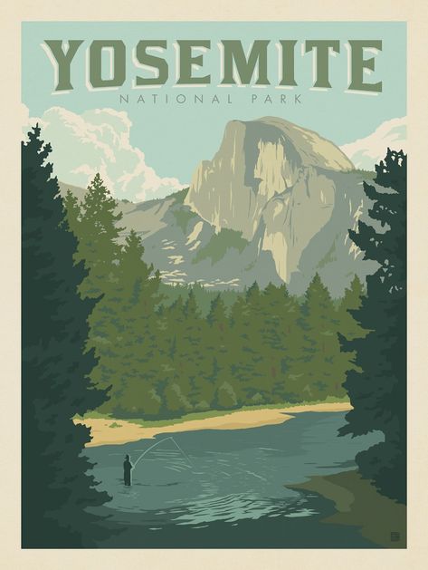 Vintage National Park Posters, American National Parks, Anderson Design Group, River Forest, Crater Lake National Park, National Parks Map, Vintage Poster Design, Yosemite Valley, National Park Posters