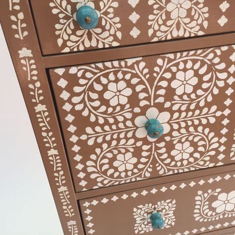 Stenciled Dresser, Stencil Dresser, Loft Furniture, Bone Inlay Furniture, Furniture Flip, Inlay Furniture, Stencil Furniture, Diy Furniture Renovation, Furniture Renovation