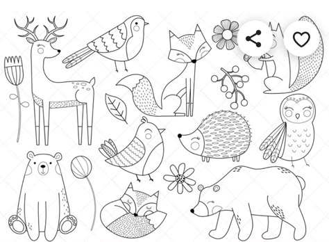 Rainforest Creatures, Bird Doodle, Card Making Kids, Hedgehog Animal, Fox Squirrel, Animal Doodles, Doodle Coloring, A Deer, Flower Doodles