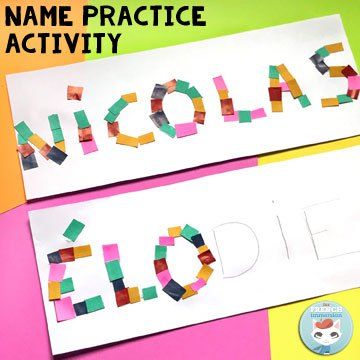 French Classroom Name Practice Activities: name paper mosaic. Fun way for students to practice "writing" their names! Name Practice Ideas For Preschool, Preescholers Activities, Name Craft Kindergarten, Name Practice Activities, Writing Practice Activities, Name Writing Activities, Name Activities Preschool, Writing Activities For Preschoolers, Early Childhood Education Programs