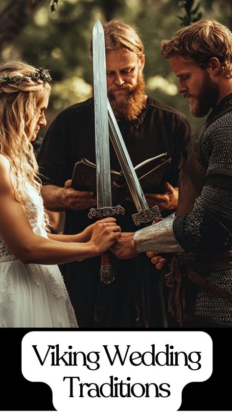 Viking wedding traditions include sword exchanges and traditional medieval attire. Traditional Viking Wedding, Viking Weddings, Viking Wedding Traditions, Viking Feast, Viking Wedding Dress, Viking Wedding, Wedding Rituals, Medieval Style, Wedding Traditions