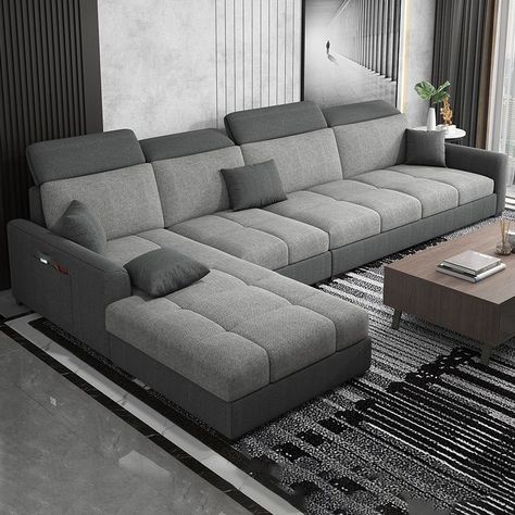 Sofa Ideas L Shape, Gray L Shape Sofa Living Room, Sofa Grey Color, Modern Living Room Sofa Set Grey, L Chair Living Room, L Type Sofa Living Rooms Indian, 9 Seater Sofa Design, Grey Sofa L Shape, L Shape Sofa Living Room Modern