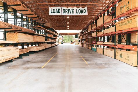 Have you experienced our drive-through lumber yard yet? If you need wood for your next project, why struggle lugging it around a store when you can let our friendly staff load it for you without even getting out of your car!? Valley Fir's innovative drive-through will make getting lumber as easy as fast-food! Lumber Yard, Warehouse Design, Drive Through, Wood Shop, Lumber, Getting Out, Railroad Tracks, Drive, Yard