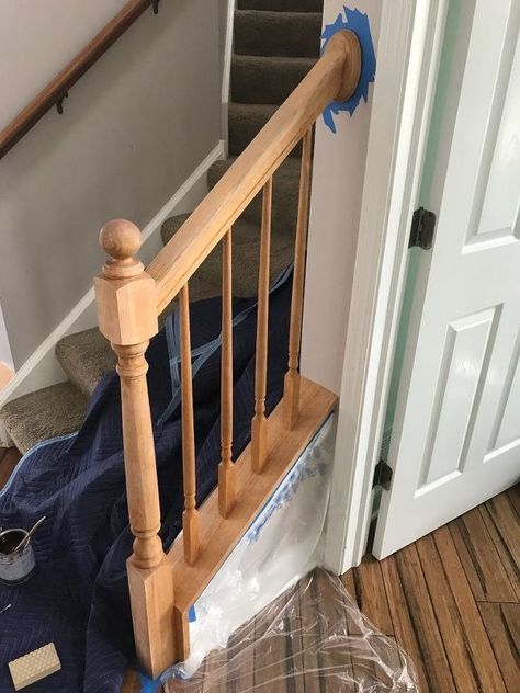 This video tutorial demonstrates how to stain a banister without sanding or stripping using General Finishes Gel Stain and paint with water based primer and paint. This project is time consuming, but definitely doable for anyone who likes to paint. It does not involve stripping the existing finish which will save you some time and create less mess. I chose a two toned look to match the banister to the floors we put in on our main level. I used mineral spirits and denatured alcohol to… Stain Banister Without Sanding, Banister Makeover, Stained Staircase, Wood Banister, Oak Banister, General Finishes Gel Stain, Java Gel Stains, Java Gel, Stair Banister