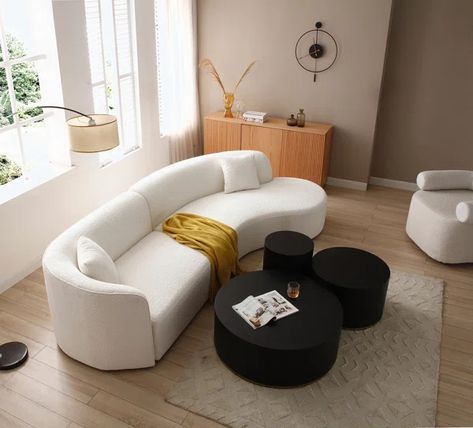 126.37'' Flared Arm Curved Sofa Modern Curved Sofa, Modern Style Living Room, Fabric Couch, White Sectional, Curved Sectional, Couch With Chaise, Sectional Chaise, Living Room Upholstery, Sectional Sofas Living Room