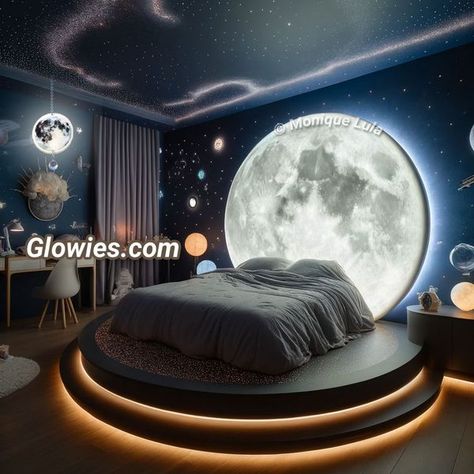 Moon Bedroom Ideas, Moon Themed Bedroom, Moon Bed, Moon Bedroom, Monique Lula, Bed Back Design, Bed Boards, Study Room Design, Kids Bed