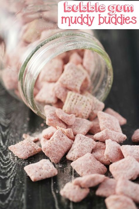 Bubble Gum Muddy Buddies Recipe via @brettmartin Fudgsicle Recipe, Muddie Buddies, Muddy Buddy Recipes, Puppy Chow Chex Mix, Puppy Chow Chex, Chex Mix Muddy Buddies, Puppy Chow Chex Mix Recipe, Chex Mix Puppy Chow, Muddy Buddies Recipe