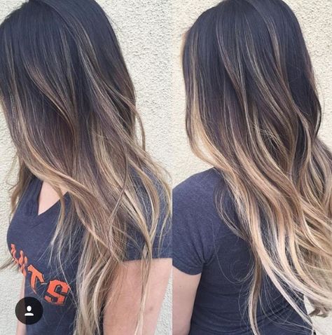 Dark to light balayage ombre Balayage Long Hair, Black Hair Balayage, Brown Ombre Hair, Natural Hairstyle, Red Highlights, Ombré Hair, Super Hair, Hair Color Highlights, Brown Blonde Hair