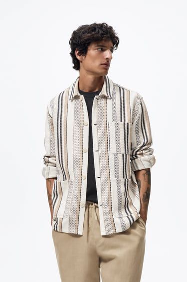 Image 0 of STRIPED TEXTURED OVERSHIRT from Zara Summer Linen Shirt, Mens Winter Fashion Outfits, Striped Shirt Men, Shirt Outfit Men, Striped Linen Shirt, Fashion Suits For Men, Mens Linen, Zara Shirt, Cotton Long Sleeve Shirt