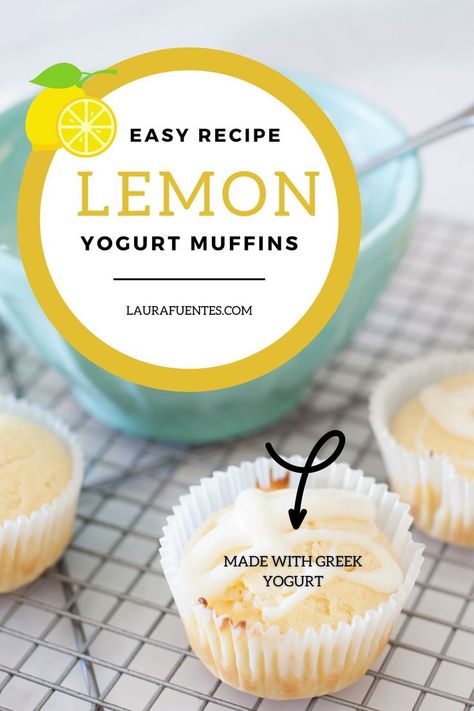 Muffins in a muffin liner with lemon yogurt icing Yogurt Muffins Healthy, Muffin Recipes Healthy, Lemon Yogurt Muffins, Yogurt Muffin, Homemade Muffins Recipe, Easy Muffin Recipe, Lemon Breakfast, Muffins Healthy, Yogurt Muffins