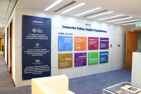 School Reception, Office Wall Graphics, Office Graphics, Office Mural, Office Wall Design, Creative Office Space, Office Signage, Wall Signage, Corporate Office Design