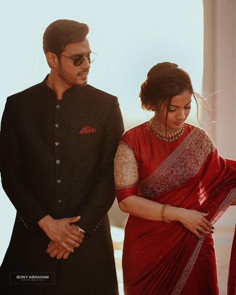 Indian Romantic, Wedding Matching Outfits, Engagement Looks, Engagement Dress For Bride, Romantic Love Story, Bridal Mehndi Dresses, Engagement Look, Groom Photoshoot, Designer Sarees Wedding