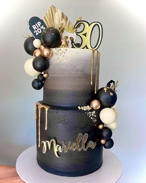 Black And Gold Birthday Cake, Husband 30th Birthday, Birthday Drip Cake, Black And Gold Cake, 30th Birthday Bash, Cake Pics, Tiered Cakes Birthday, White Birthday Cakes, Gold Birthday Cake