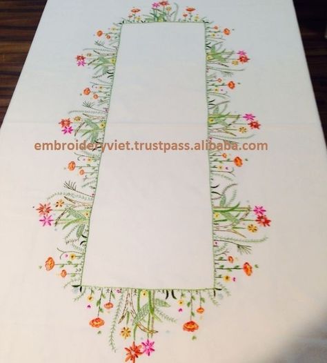 Hand embroidery table cloth Hand Embroidery Table Runner, Cloth Pattern Design, Table Cloth Pattern, Embroider Ideas, Fancy Table, Table Clothes, Cloth Pattern, Embroidered Table Runner, Ideas Hogar