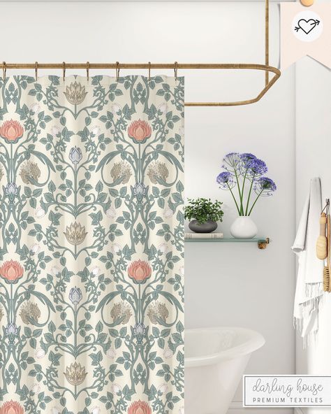 Cottagecore Bathroom, Fleurs Art Nouveau, Vintage Sage Green, Vintage Shower Curtain, Green Shower Curtains, Purple Bathrooms, Floral Bathroom, Art Deco Bathroom, Deco Bathroom