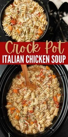 CrockPot Italian Chicken Soup recipe (+ VIDEO) - Easy Italian Soup Crock Pot Italian Chicken, Slow Cooker Italian Chicken, Crockpot Italian Chicken, Crock Pot Italian, Crockpot Italian, Italian Chicken Soup, Italian Chicken Crockpot, Slow Cooker Italian, Chicken Tomato