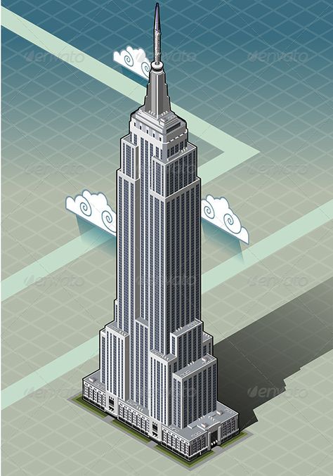 Isometric Empire State Building  #GraphicRiver Empire State Building Drawing, Geometric People, Photographer Business Card Template, Photographer Business Cards, Building Drawing, Building Illustration, Collections Of Objects, Detailed Illustration, Chrysler Building