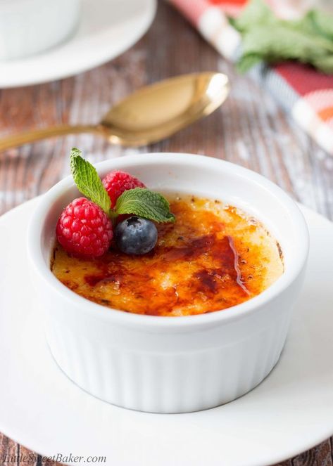 This incredibly easy creme brulee is rich and creamy with a wonderfully crunchy burnt-sugar shell. Culinary Torch, Brulee Recipe, Creme Brulee Recipe, Elegant Desserts, Favorite Desserts, Custard, Instant Pot Recipes, Sweet Tooth, Tart