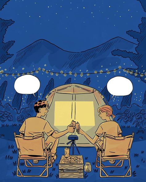 Couple Camping Drawing, Camping Drawing, Camping Couple, 귀여운 음식 그림, Anime City, Art Of Manliness, Cute Couple Drawings, Couple Illustration, Doodle Illustration