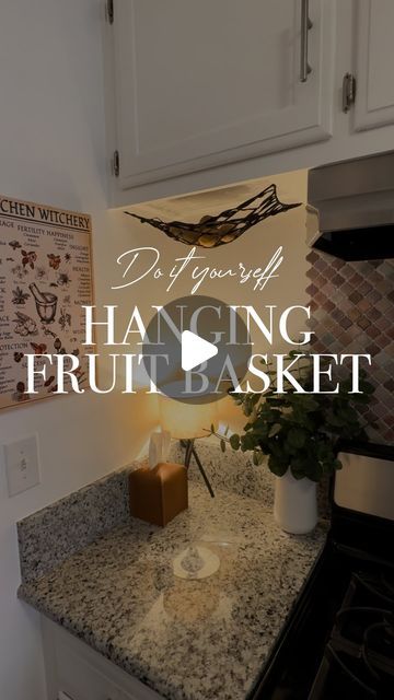 Diy Fruit Hammock, Rental Friendly Decor, Fruit Hammock, Hanging Fruit Baskets, Handmade Kitchen, Fruit Storage, Kitchen Counters, Handmade Kitchens, A Fruit