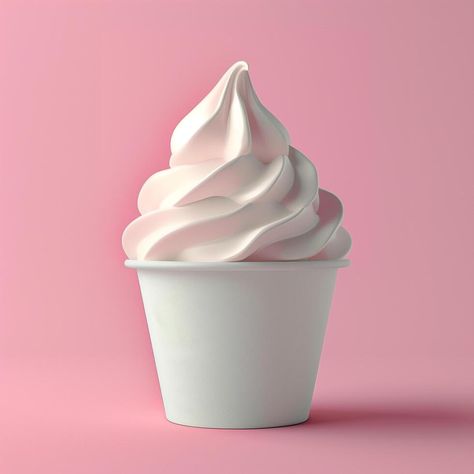 AI generated ice cream in paper cup mock-up on pink background, ice cream swirl Swirly Ice Cream, Ice Cream In Cup, Ice Cream Cup Design, Menu Ice Cream, Ice Cream In A Cup, Background Ice Cream, Ice Cream Cups Design, Texture Packaging, Pink Milkshake