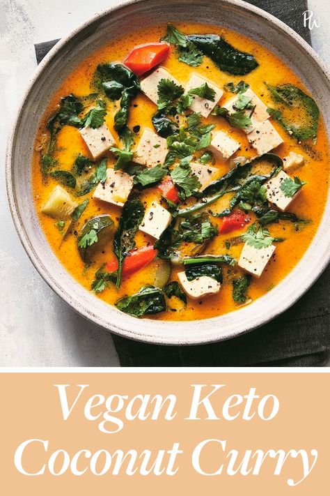 Vegan Keto Coconut Curry #purewow #vegetarian #vegan #ketogenic #cooking #recipe #food Keto Coconut Curry, Sandwich Vegetarian, Vegan Keto Recipes, Food Vegetarian, Keto Vegan, Resep Diet, Diet Breakfast Recipes, Low Carb Vegan, Vegetarian Keto