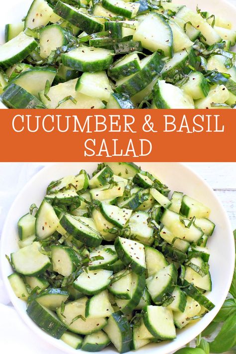 Cucumber and Basil Salad ~ Simple ingredients and minimal prep work make this easy and fresh side dish a summertime winner! via @thiswifecooks Cold Sides, Fresh Basil Recipes, Cucumber Basil, Potluck Salad, Salad Simple, Veggie Ideas, Salad Cucumber, Basil Salad, Med Diet