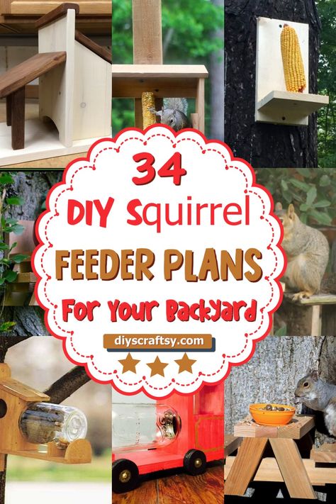 34 DIY Squirrel Feeder Plans For Your Backyard How To Make A Squirrel Feeder, How To Build A Squirrel Feeder, Squirrel Corn Cob Feeder, Squirrel Feeder Ideas, Diy Squirrel Feeder Easy, Brick Fireplace Painted, Squirrel Habitat, Squirrel Feeder Plans, Diy Squirrel Feeder