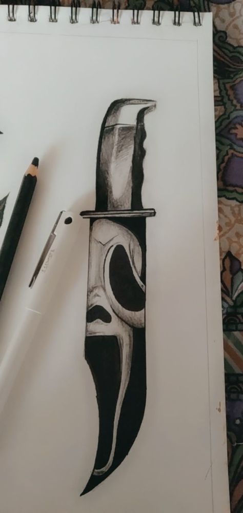 Easy Stuff To Paint On Paper, Ghostface Pencil Drawing, Drawings About School, Horror Pencil Sketch, Drawing Ideas Hollowen, Scary Scenery Drawing, How To Draw A Ghost Face, Drawing Ideas Ghost Face, Aesthetic Halloween Drawings Easy