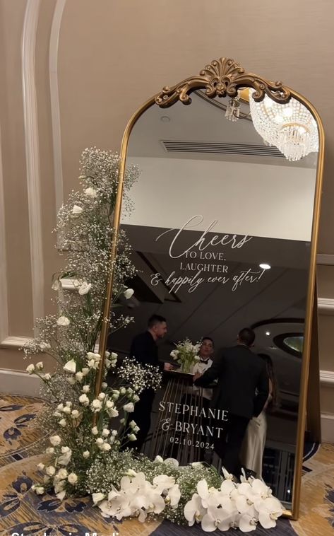 Mirror Floor Wedding, Arab Engagement Party, Nikkah Mirror, Welcome Signs Wedding, Engagement Themes, Long Mirror, Engagement Decor, Engagement Decorations, Signs Wedding