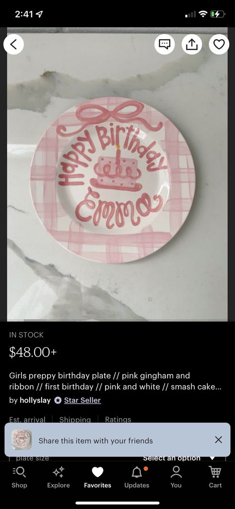 Birthday Plate Girl, Diy Birthday Cake, Birthday Plate, Pink Gingham, Diy Birthday, Cake Plates, Plate Size, Cake Smash, First Birthdays