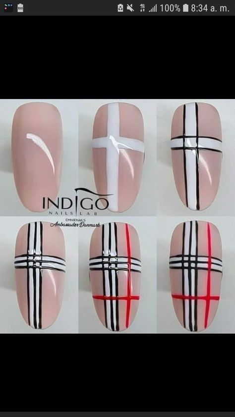 Diy Plaid Nails, Burberry Nails, Plaid Nail Designs, Plaid Nail Art, Gucci Nails, Designs For Short Nails, Speak French, Gel Nail Art Designs, Nail Drawing