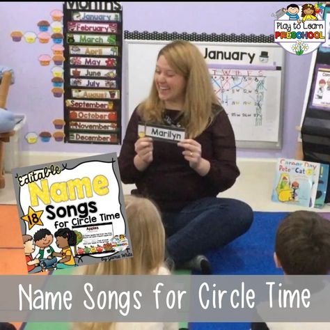 Morning Meeting Name Songs | song | Circle Time is the perfect opportunity to let young children (preschool, pre-k, kindergarten, special ed) practice their names. This set includes 18 𝗡𝗮𝗺𝗲... | By Play to Learn Preschool - Facebook Name Songs For Kindergarten, Circle Time Name Games, Circle Time Name Songs, Name Songs Preschool Circle Time, Name Songs Preschool, Preschool Name Recognition, Toddler Circle Time, Preschool Circle Time Activities, Play To Learn Preschool