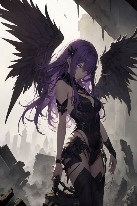 Anime Fallen Angel Female, Fallen Angel Art Anime, Anime Demon Girlboss, Dark Fairy Anime, Fallen Angel Character Art, Fantasy Fallen Angel, Fallen Angel Fanart, Anime Demon Female, Fallen Angel Female