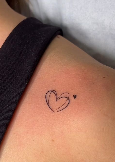 3 Hearts Tattoo Ideas On Wrist, Over Heart Tattoo Placement, Date In Heart Tattoo, Love You Lots Tattoo, Heart On My Sleeve Tattoo, Grandparent Tattoo Ideas, Double Heart Tattoo, Tattoo Heart Design, Tattoo Ideas Shoulder