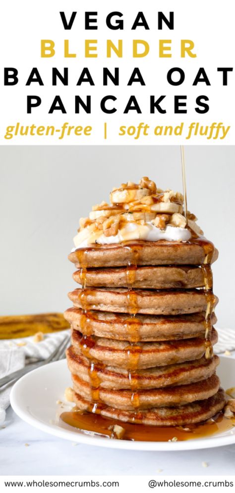 Banana Pancakes Vegan Gluten Free, Vegan Gf Banana Pancakes, Banana Oat Blender Pancakes, Vegan Blender Pancakes, Gf Vegan Pancakes, Healthy Vegan Pancake Recipes, Vegan Banana Oat Pancakes, Gf Banana Pancakes, Gf Vegan Recipes