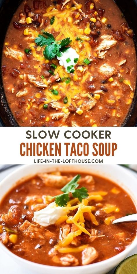 Taco Soup Chicken Crockpot, Chicken Taco Soup Crock Pot, Weight Watchers Chicken Taco Soup, Slow Cooker Chicken Soup Recipes, Taco Soup Slow Cooker, Crockpot Chicken Taco Soup, Crockpot Taco Soup, Slow Cooker Chicken Taco Soup, Crockpot Chicken Tacos