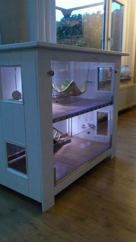 DIY cage Small Animal Cage Ideas, Ferret Diy Cage, Diy Ferret Cage Homemade, Hedgehog Aquarium Cage, Ferret Ideas, Diy Cages For Small Animals, Toy Cabinet, Hedgehog Cage, Ferret Cage