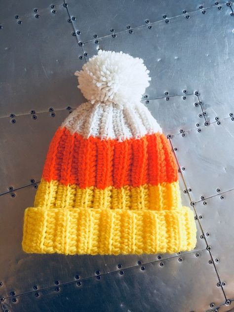 Candy Corn Beanie, Crochet Candy Corn Hat, Crochet Halloween Hats, Candy Corn Crochet Hat, Crochet Halloween Hat, Crochet Halloween Patterns Free, Candy Corn Hat, Crochet Therapy, Crochet Candy Corn