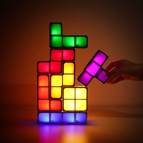 Tetris Night Light Diy Tangram, Desk Lamp Diy, Puzzle Night, Glow Lamp, Funky Living Rooms, Teens Bedroom, Desk Lamps Bedroom, Lamp Diy, Diy Puzzles