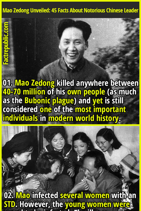 01. Mao Zedong killed anywhere between 40-70 million of his own people (as much as the Bubonic plague) and yet is still considered one of the most important individuals in modern world history. #china #chinese #maozedong #popular #famous #history Historical Facts Interesting, Fun History Facts, World History Aesthetic, Funny History Facts, Theory Of Life, World History Facts, Forgotten History, History Aesthetic, Weird History