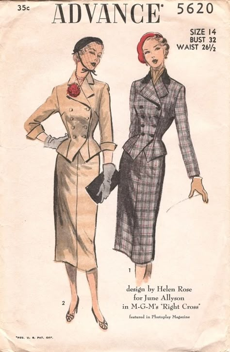 Photoplay Magazine, June Allyson, Helen Rose, 1950s Women, Patron Vintage, Fashion Illustration Vintage, Suit Pattern, Vintage Dress Patterns, Vintage Suits